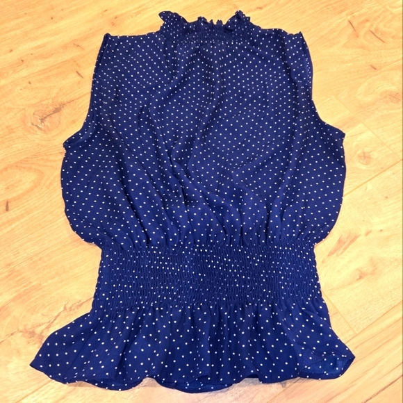 Blashe Navy Blue Polka Dot Women's Top Size Small Cinchable Waist - Picture 1 of 5